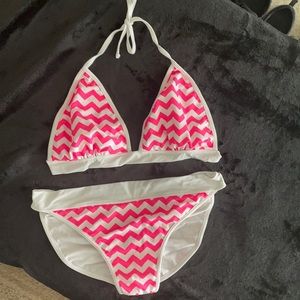 Unico Swimwear Bikini Hot Pink and White Chevron print Size XL